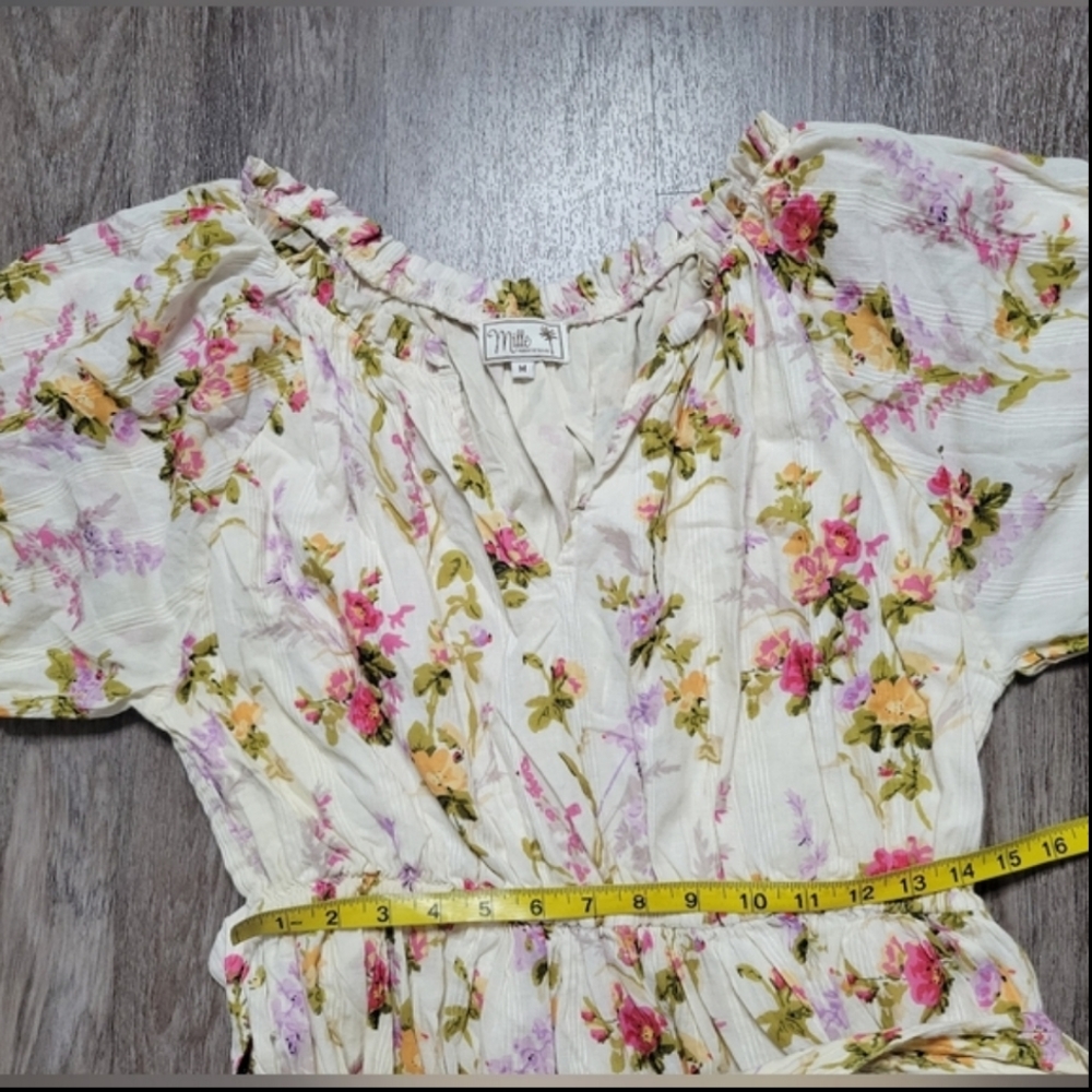 Mille Resort & Travel Floral Puff Sleeve Zoe Trianon Midi Dress Cottagecore MD - Picture 13 of 14